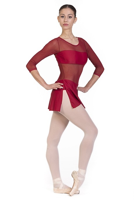 Maillot Manga Corta Red Transparente, Ropa Danza Ballet